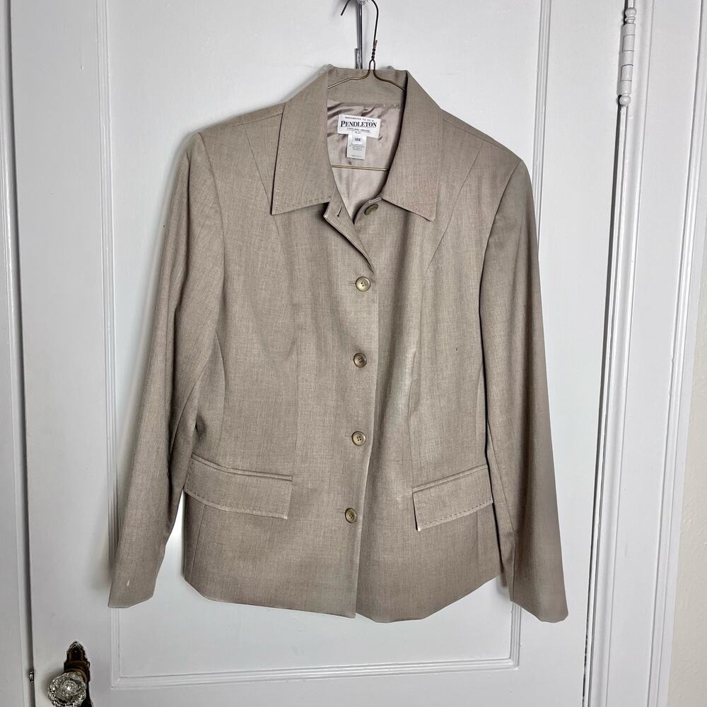 Vintage Pendleton Taupe Virgin Wool Academia Button Blazer Jacket Size 14W